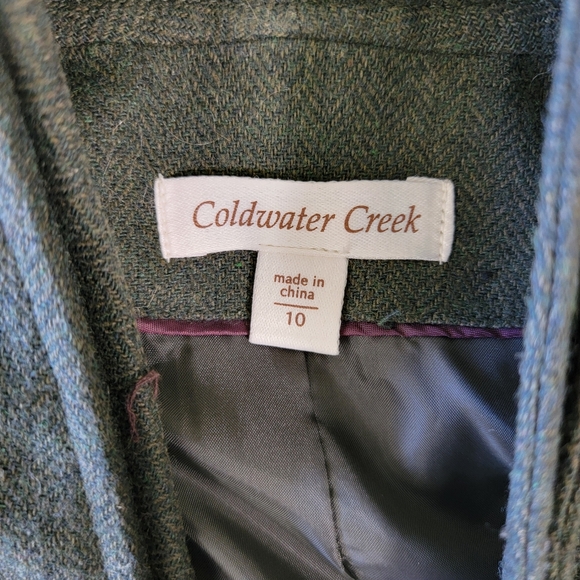 Coldwater Creek Blazer Women's Wool Blend Button Herringbone Career Olive 10 - Picture 9 of 14